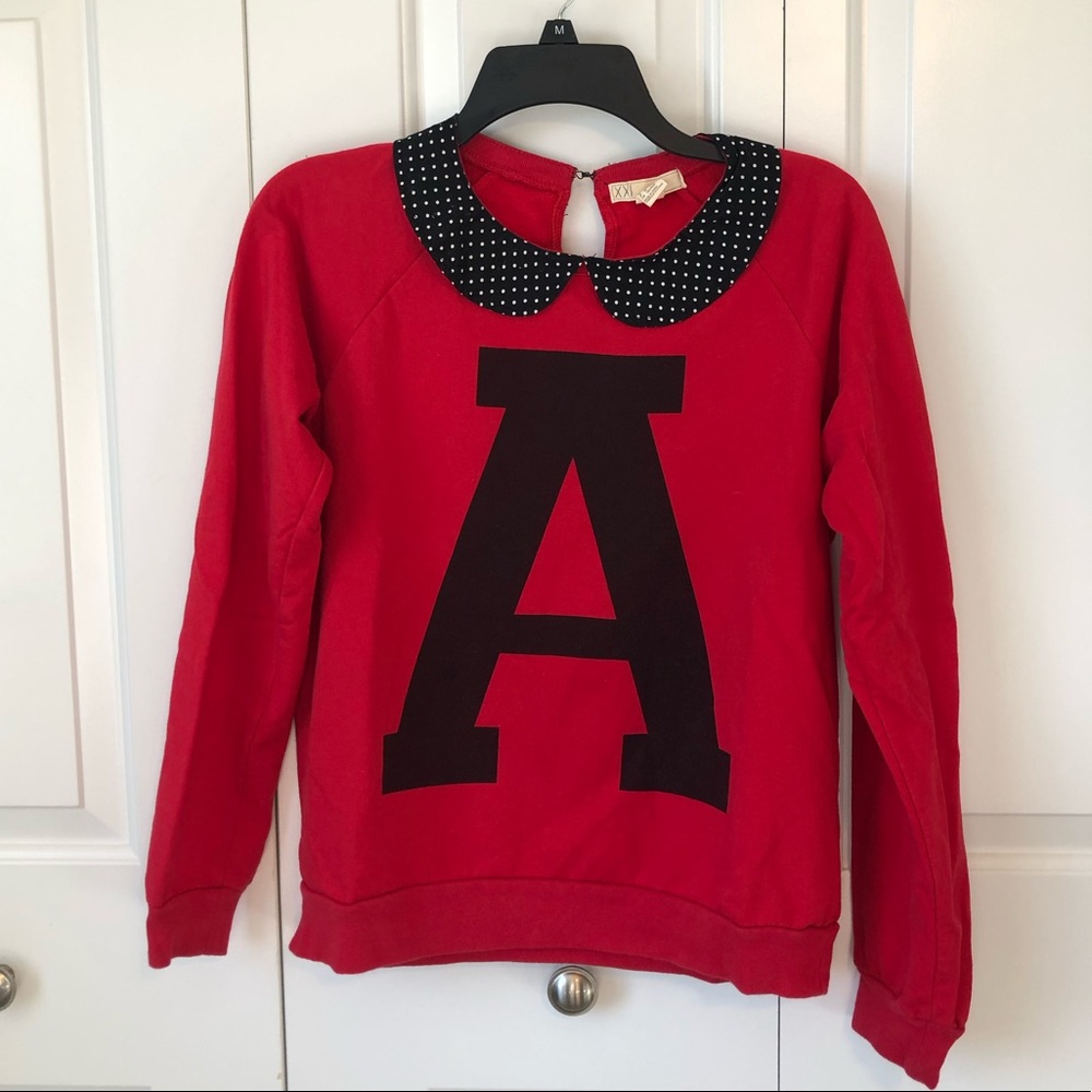Block Letter, Peter-Pan Collar Crewneck Sweater